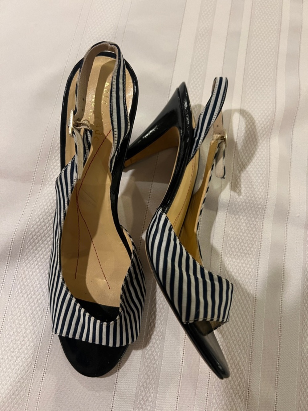 kate spade Navy and White Striped Slingback Heels size 9 1/2